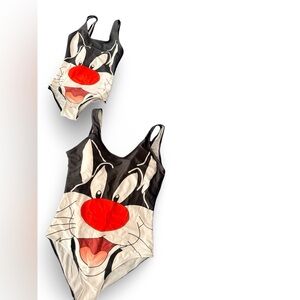 Kids Cartoon Character One Piece Swimsuit - Black and Red